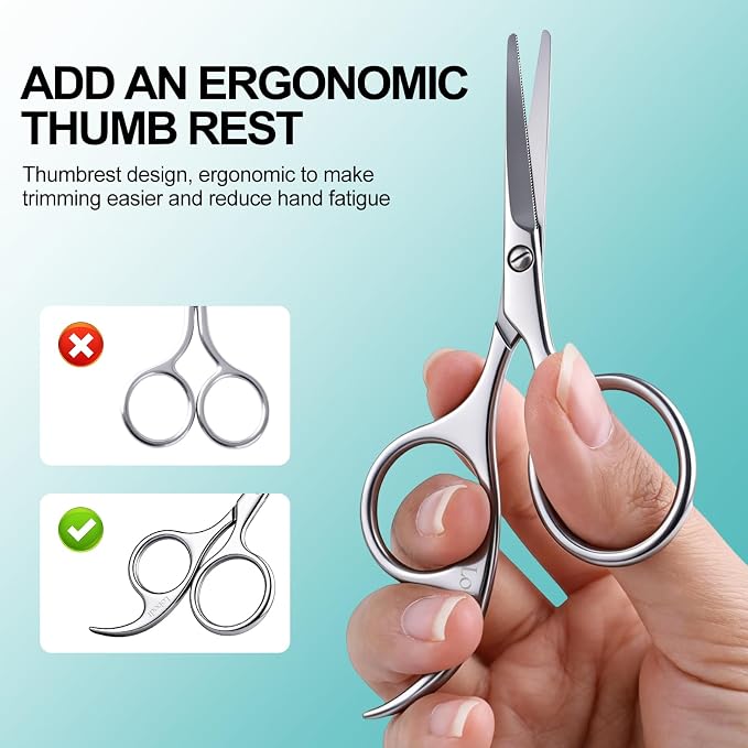 4.72-inch Professional Nose Hair Scissors,with rounded heads, Suitable for personal care, facial hair trimming, as well as ear, eyebrow, beard (silver)