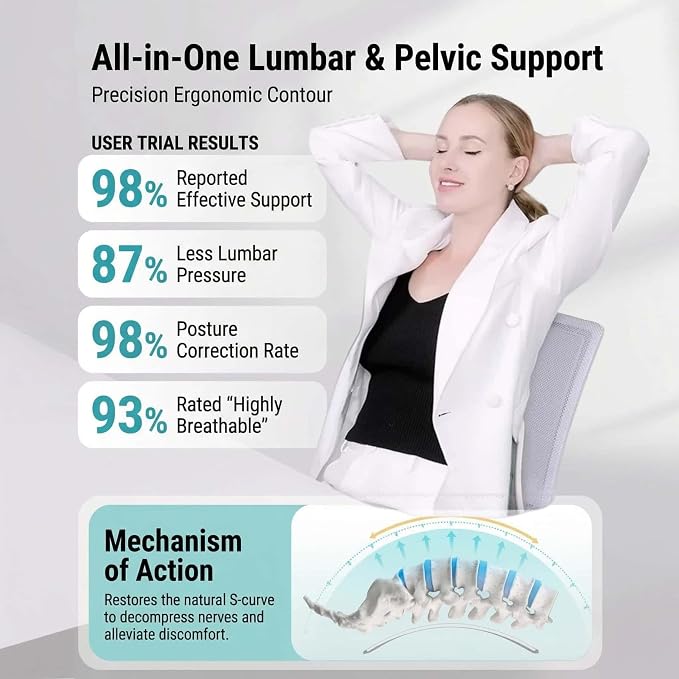Foldable Ergonomic Lumbar Support Cushion for Office Chair, Portable Posture Corrector Seat (Beige, M)
