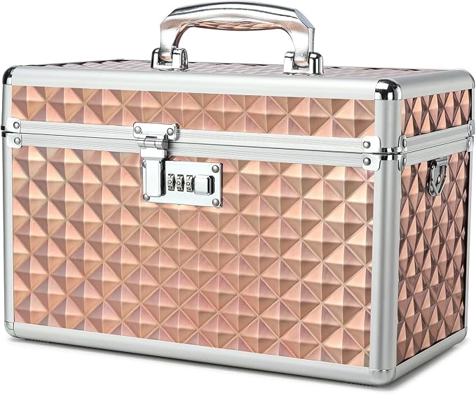 Storage Lock Box with Combination Lock, Lockable Medicine Storage Box, Empty First Aid Box, Security Lock Box, Multipurpose Locking Box for Home and Outdoor Use (Champagne, Large)