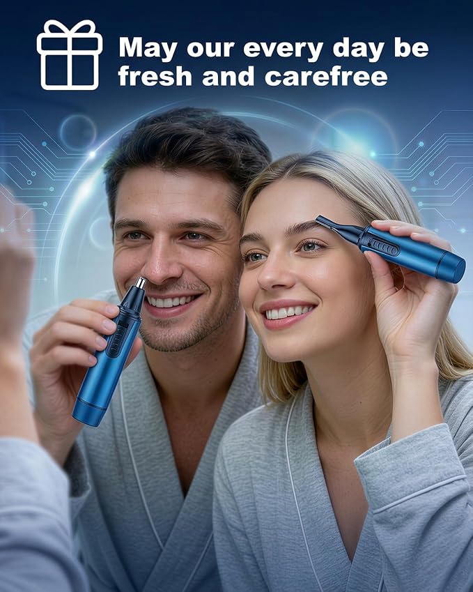 AREYZIN Nose Hair Trimmer for Men,Rechargeable 3-in-1 Professional Painless Eyebrow & Facial Hair Trimmer for Men Women, IPX7 Waterproof,Powerful Motor and Dual-Edge Blades,Blue