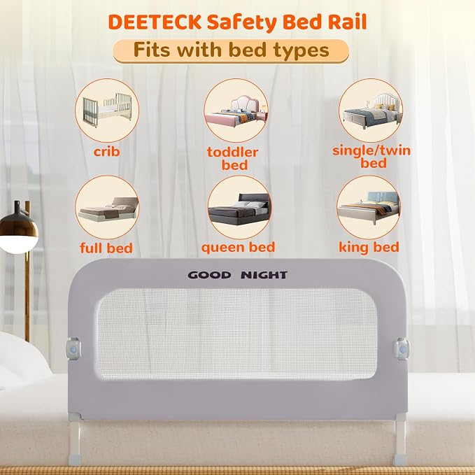 Bed Rail for Toddlers, 32 Inch Toddler Bed Rails, Bed Rail for Baby(Grey) | Adjustable Heights, Folding up Portable, Safe Metal Frame, For Baby, For Crib, Twin, Bunk, Full Size, Queen & King Bed