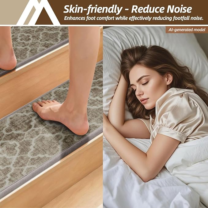 COSY HOMEER Stair Treads for Wooden Steps Indoor with TPE Backing,15Pcs | Non-Slip Carpet Stair Treads, Soft Peel and Stick Stair Runners,Pet-Friendly Stair Runner Washable Reusable,Fern Brown