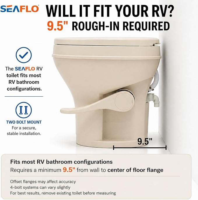 SEAFLO Residential Height Bone Camper/RV Toilet with Sprayer Attachment, 18.5” Standard Height, Gravity Flush System, Pedal Operation, Soft Close Seat, 4-Year Warranty (Bone W/Sprayer Attachment)