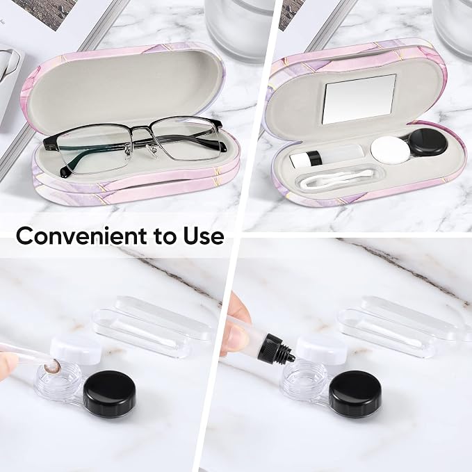 Fintie 2 in 1 Contact Lens Case and Eyeglasses Case, Double Sided Portable Eyeglasses Travel Holder with Built-in Mirror, Tweezer and Contact Lens Solution Bottle Included