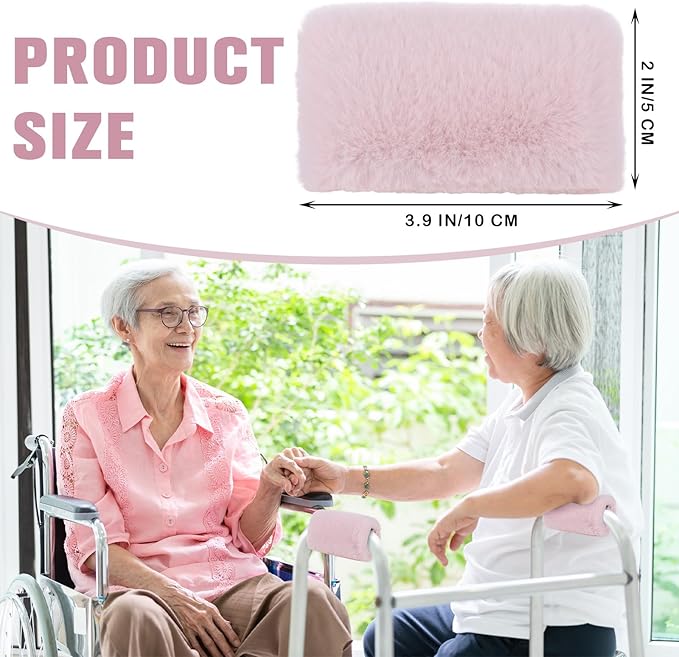 2 Pcs Walker Handle Cushions Fluffy Walker Hand Pads Universal Padded Rollator Hand Cover for Folding Rolling Wheelchair, Senior, Elderly Grippers, with 2 Extra Foam Pads(Pink)