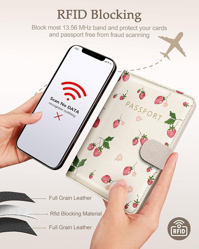 Slohif Airtag Passport Holder Cover Wallet Case for Travel Women - Leather RFID Blocking Passport Book Multiple Personalized Organizer Slim Portable Carrier Card Slots Protector Sleeve Stamp