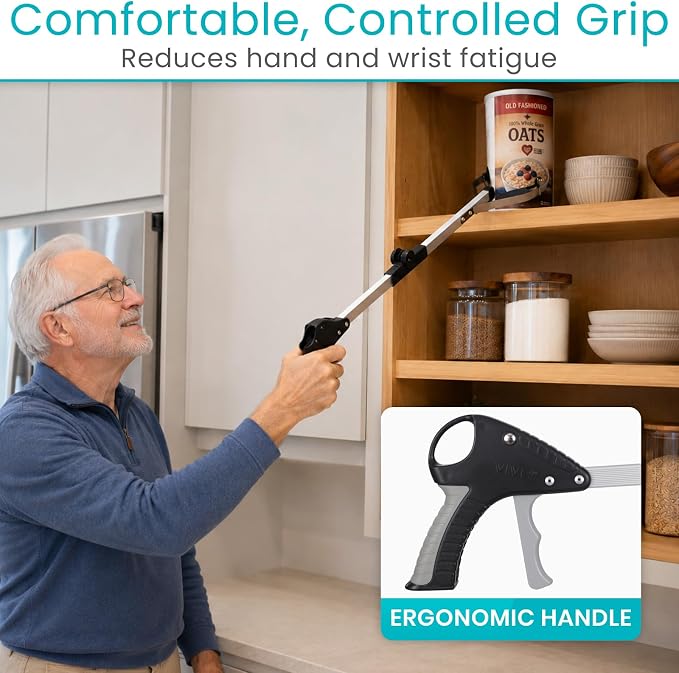 Vive Foldable Suction Reacher Grabber Tool for Elderly (1) - 32 Inches Long Reach Grabber Claw - Pick Up Grab Tool - Reachers for Disabled & Seniors Heavy Duty - Trash, Garbage, Cups Picker Assist | Reach Grabber Claw - Pick Up Grab Tool - Reachers for...