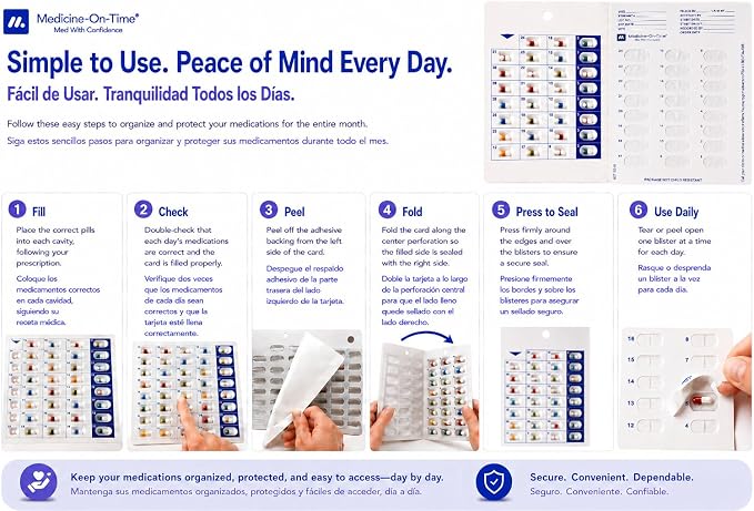 12-Pack Medication Blister Cards - 31-Day Cold Seal Pill Organizer for Home Care Agencies, Group Homes, Caregivers - Disposable No Equipment Needed - Small Charity Healthcare Supply