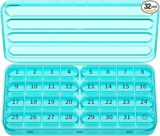 Zoksi Monthly Pill Organizer 1 Times a Day, 30 Day Pill Box Organizer,One Month Pill Case for Travel, 31 Day Daily Medcine Container for Vitamins, Supplement & Medication(Cyan)