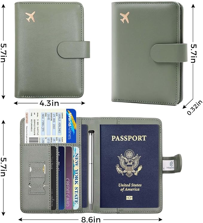 Melsbrinna Premium Leather Passport Holder Covers Case, Waterproof Rfid Blocking Travel Wallet Passport Holder with Pen Holder, Cute Passport Book for Women/Men