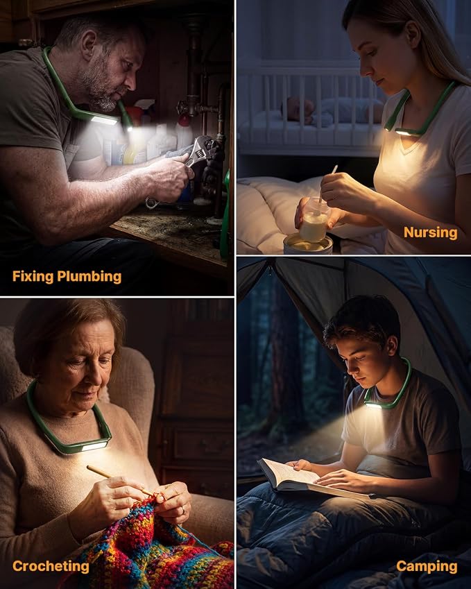 Bendable Neck Light with Storage Case, Dimmable Reading Light | Eye Care, Foldable, Ergonomic, Comfortable, 80H Rechargeable Book Lamp, Knitting Crafting Crocheting Sewing Supplies