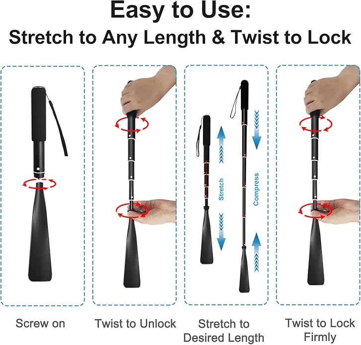 TriPro Shoe Horn Long Handle -15"-37" Telescopic Metal Shoe Horn Adjustable Length, Aluminum Alloy, Portable Long Handled Shoe Horn, Shoe Horn Long Handle For Seniors Men Women Kids