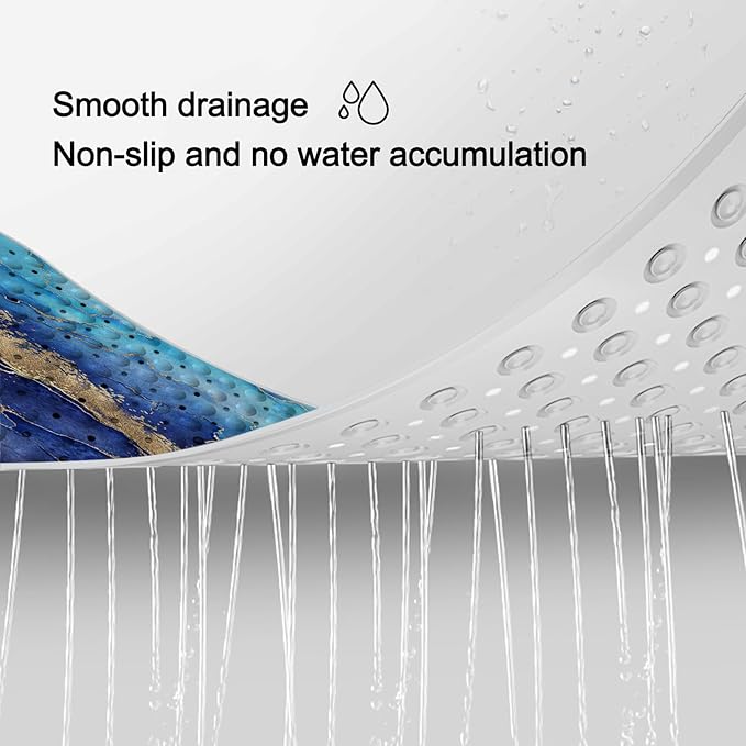 LNOND Marble Bath Tub Mat Non Slip, Extra Long 40 X 16 Inch Anti Slip Mat for Bathtub, Blue Gold Marble Shower Mat with Drain Holes and Suction Cups, Machine Washable