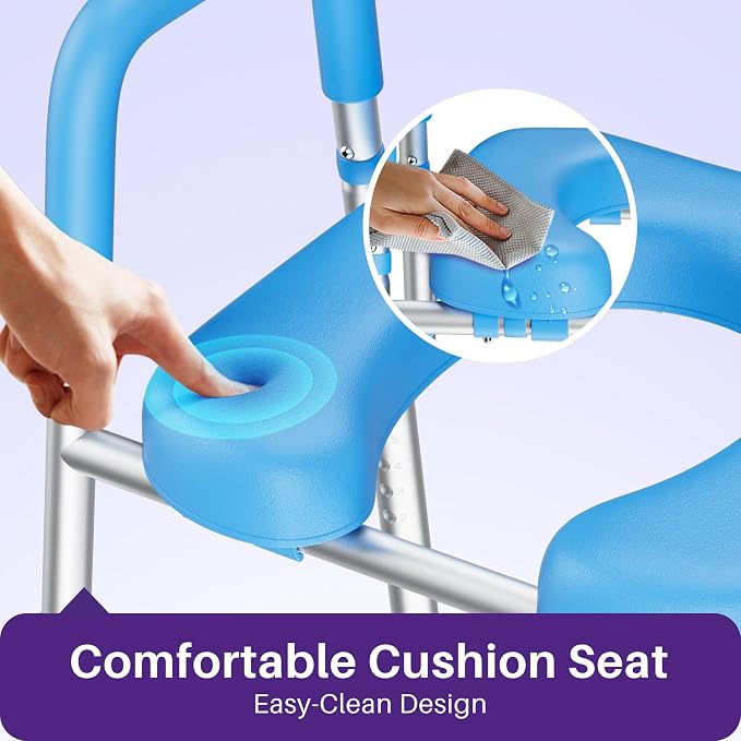 KEKOY Toilet Seat Risers for Seniors, Adjustable Size, Bedside Commode | Padded Elevated with Handles, Fits Most Heights Builds,Tool Free Install,Fits Most Round Elongated Toilets for Handicap, Blue