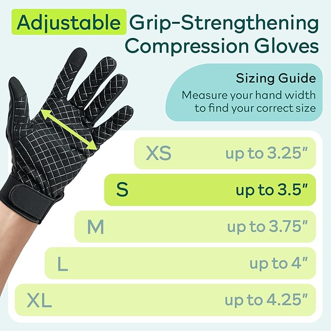 MetaFlex Compression Gloves for Arthritis, Carpal Tunnel, Swelling, Mobility - Full Finger Glove Compresses, Stretches & Strengthens Hand - Adjustable Resistance for Men & Women