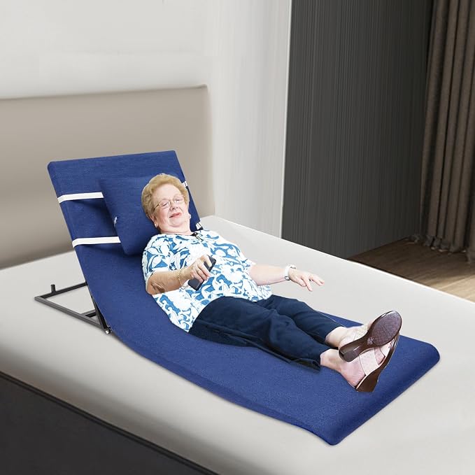 Electric Lifting Backrest for Bed, Adjustable Power Lifting Backrest for Elderly Patient Injured, Assist Elderly to Get Out of Bed Easily, Sit-up Back Rest Chair for Neck Lumbar Back Support (Blue)