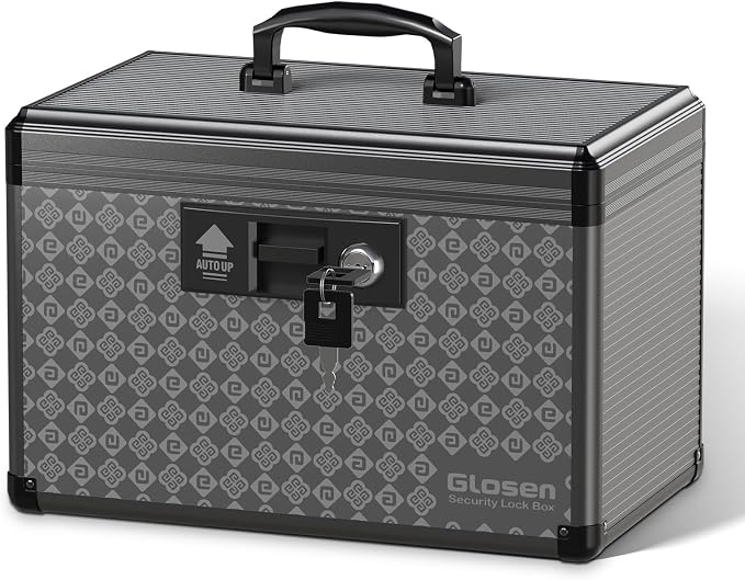Glosen Medicine Lock Box Storage Lock Box 【Black-Medium12 X 7.68 X 7.87 Inch】 Lockable Dorm Storage Trunk with Key Lock - Briefcase, Lock Boxes for Personal Items