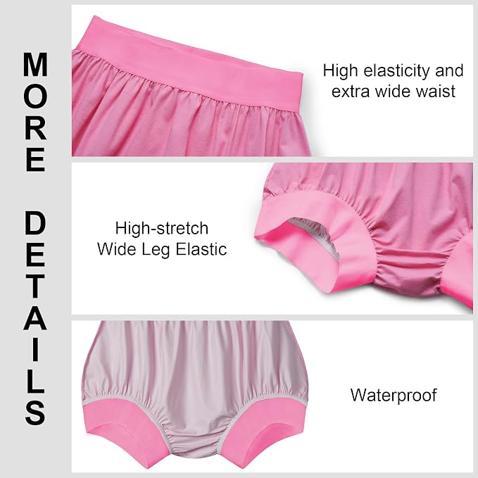Adult Cloth Diaper Cover Waterproof Plastic Pants Rubber Underwear for Incontinence Leak Proof Washable (PinkXL)