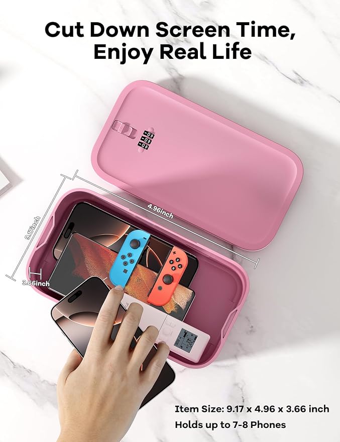 Small Lock Box for Medication Safe, Lockbox for Phone Jail, Medicine Lockable Storage Box with Code for Pills/First Aid Kits, Locked Food/Snack Box Container for Home/Fridge/Office (Pink)