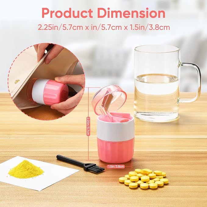 3-in-1 Pill Crusher and Pill Cutter, Pills Crusher Fine Powder with Stainless Steel Grinding Head, Pil Grinder with Storage for Tablets, Cutter Splitter for Small and Tiny Pills (Pink)