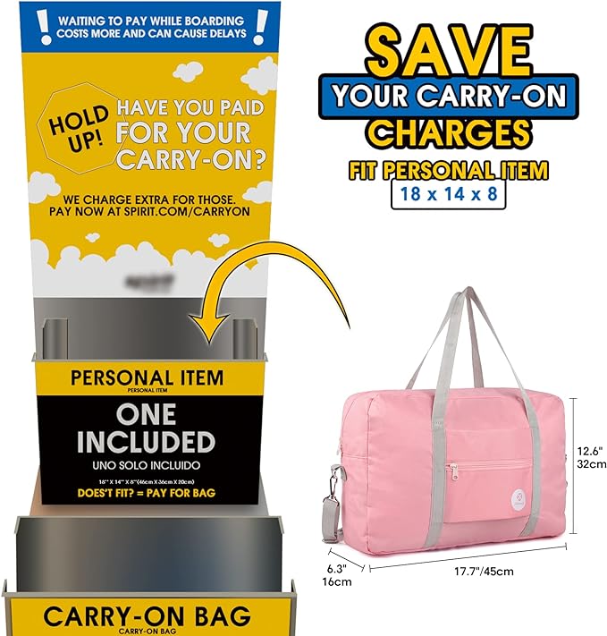 For Spirit Airlines Personal Item Bag Foldable Travel Duffel Bag Tote Carry on Luggage Duffle Overnight for Women and Men