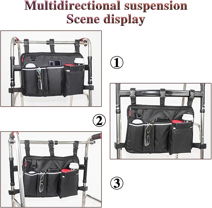 TONINT Large Walker Bag with Water Cup Holder,Walker Basket,Walker Accessories,Walker Bags For Folding Walker,Walker Bags For Seniors,Bag For Walker,Foldable Walker Storage Bag,Side Walker Bag