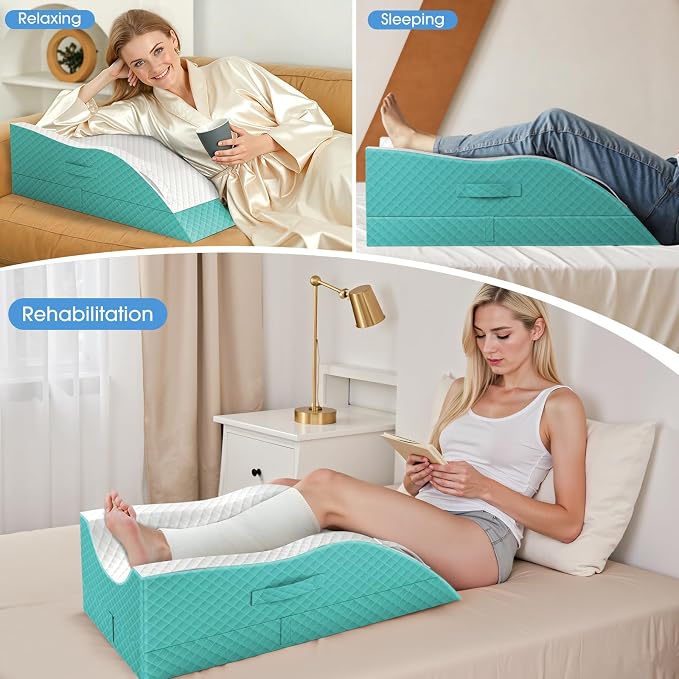 TranquilRelax Elevation Pillows for Leg After Surgery, Memory Foam Adjustable Wedge Pillow for Injury or Rest, Ankle Pillow for Sleeping Blood Circulation, Green/Double Leg
