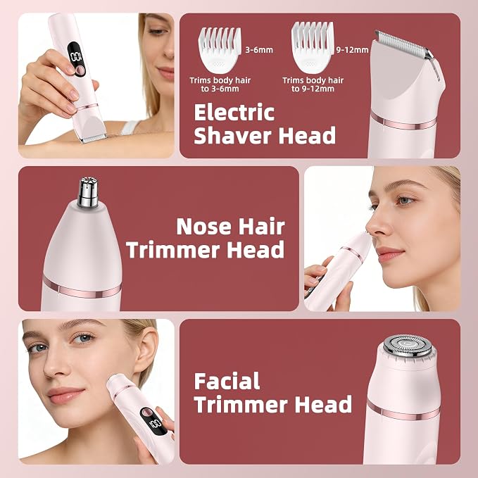 Bikini Trimmer for Women, Nose Hair Trimmer, Painless Electric Razor, Smooth Facial Hair Remover, Body Hair Trimmer for Legs and Armpit