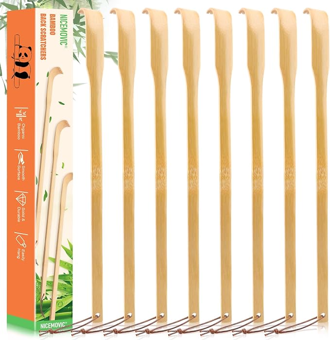 8 Pack Wooden Bamboo Back Scratcher for Men Women Adults | Gifts for Seniors, Christmas Stocking Stuffers for Men Women Adults, 16.5 Inch Long Handle Back Scratchers