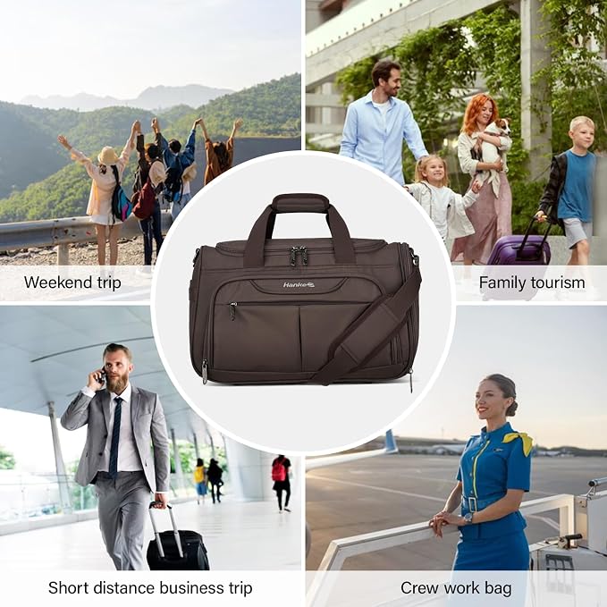 Hanke Underseat Carry On luggage Bags for Travel, Foldable Travel Bags for Women, Soft Lightweight Personal Item Travel Bag Small Carry On Bags for Airplanes, Travel Tote Bags for Women Men.（Coffee）