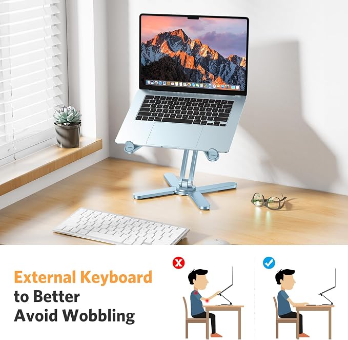 OMOTON LA10 360° Rotating Laptop Stand Riser Foldable for Desk, Sky Blue | Aluminium Aolly, Adjustable Height Angles, Collaborative Work, Easy Storage, Fits Laptops up to 17", for MacBook Pro/Air HP
