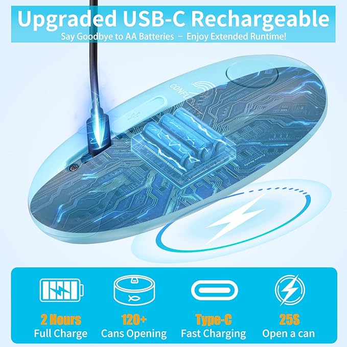 Auto Electric Can Opener for Seniors - Upgraded One Touch Automatic Rechargeable Electric Can Openers Smooth Edge Cutting,USB Type-C Charging,Built-in Lid Lifter (Blue)