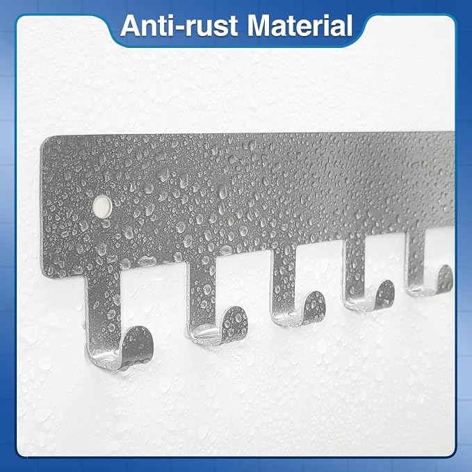 pickpiff Sliver Key Holder for Wall Adhesive, Key Hooks with 8 Hooks, No Drill for Living Room, Kitchen, Office