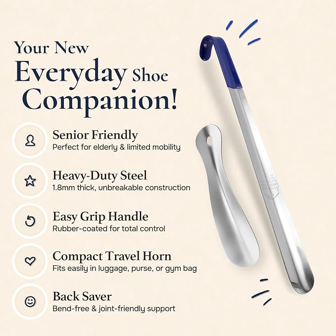 Travel Metal Shoe Horn Long Handle for Seniors, Shoehorn Long-handle, Shoe Horns for Men Long Handle, Long Handled Shoe Horn for Women and Kids, Extra Long Shoe Horn for Seniors, Boot Horn, Shoe Spoon