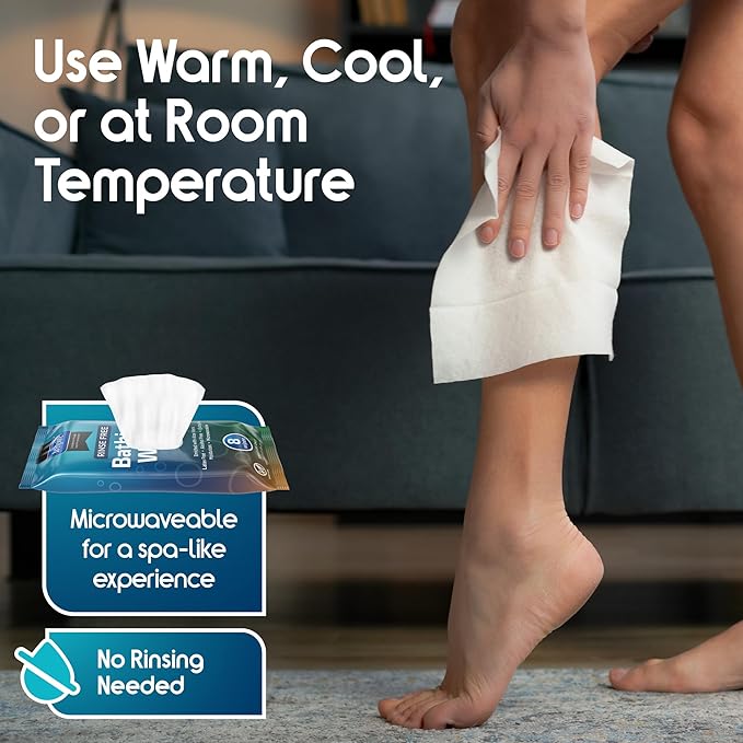 Body Wipes for adults bathing no rinse | Adult Wash Cloths Extra Large, Bathing Wipes for Incontinence, 8"x 8" In (48 count) | By Inspire