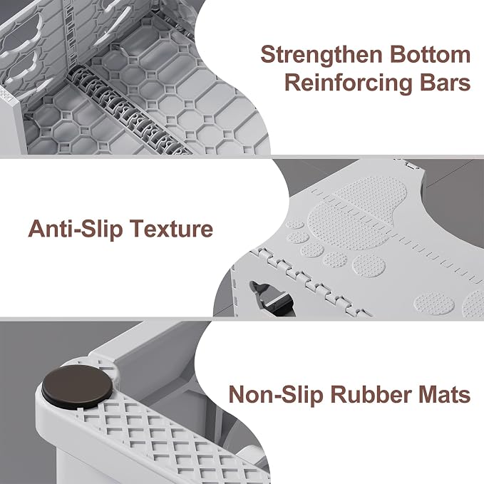 Foldable Toilet Stool Squat, 7 Inch Healthy Squatting Potty for Adults with Anti-Slip Feet, Portable Travel Poop Stool Adult, Lightweight & Easy Storage Bathroom Toilet Step Stool, Gray