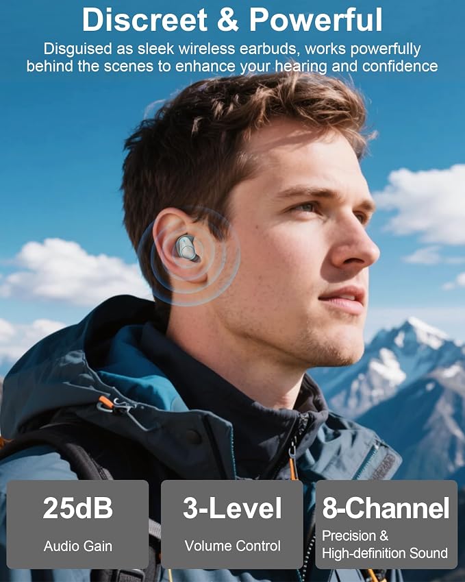 Rechargeable In-the-Ear OTC Hearing Aids for Adults Seniors, Smart Noise Cancellation, HD Sound, 3-Level Volume, 18-Hour Battery with Recharging Case, for Mild to Moderate Hearing Loss