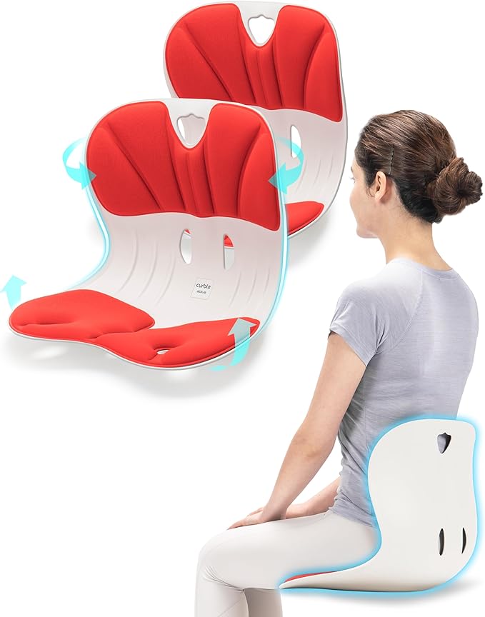 curble Wider 2 Pack – Ergonomic Desk Chair Seat Cushion, Everyday Passive Posture Trainer for Work from Home, Office & Car, Breathable Lumbar Support (Red)