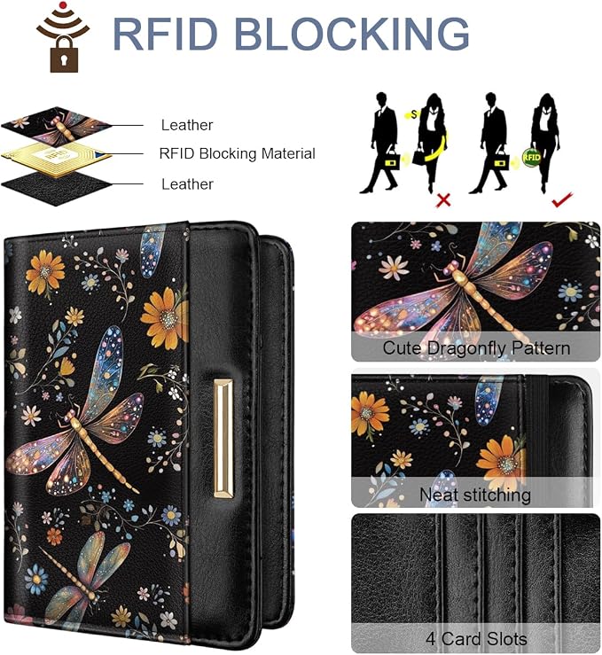 Coco Rossi Passport Holder for Travel Women Slim RFID Passport Cover Wallet | Travel Essentials, Passport Book Holders, Passport Wallet Cover Case, PU Leather, Cute, Thin, Spliced Design, Dragonfly