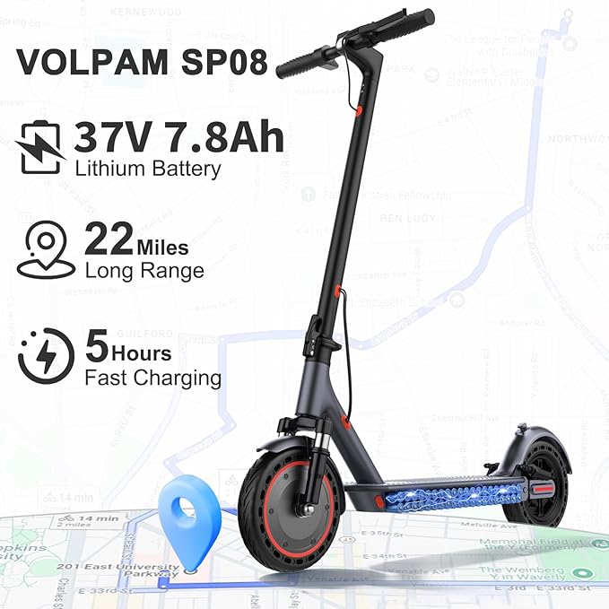 VOLPAM Electric Scooter, 350W/500W Powerful Motor, 8.5"/10" Solid Tires, 19/22Mph, 28/23/21/16 Miles Max Range, Dual Braking