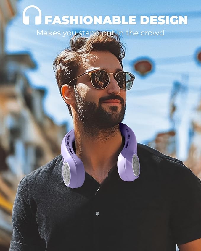 Portable Neck Fan with 4000mAh Rechargeable Battery & LED Display, Personal Cooler for Women/Men, 3-Speed Bladeless 360° Cooling Fans, Stylish Gift for Gym/Travel/Office,Light Purple