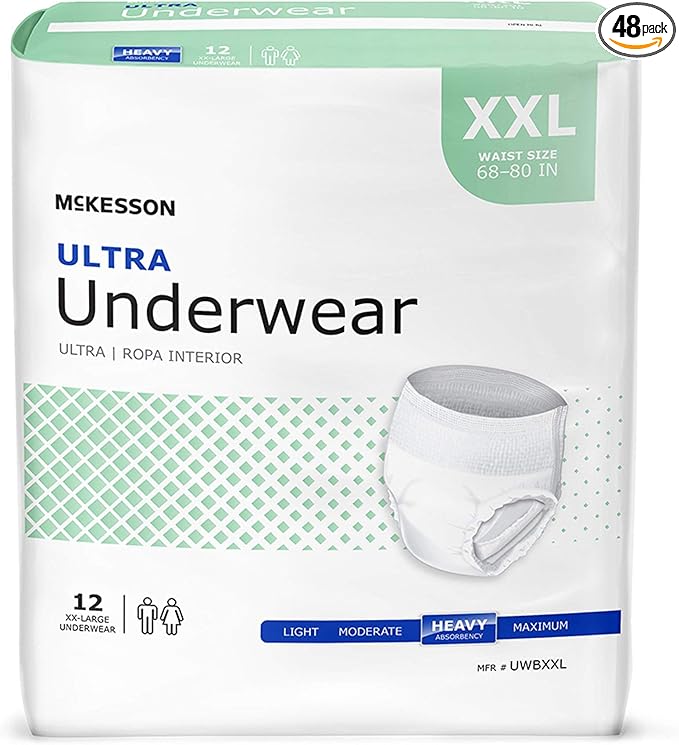McKesson Ultra Adult Incontinence Underwear, [48 Count], Heavy Absorbency, XXL, 68-80 in. Unisex Bladder Leak Protection, Pull-On Style with Tear-Away Sides, Postpartum and Incontinence Support