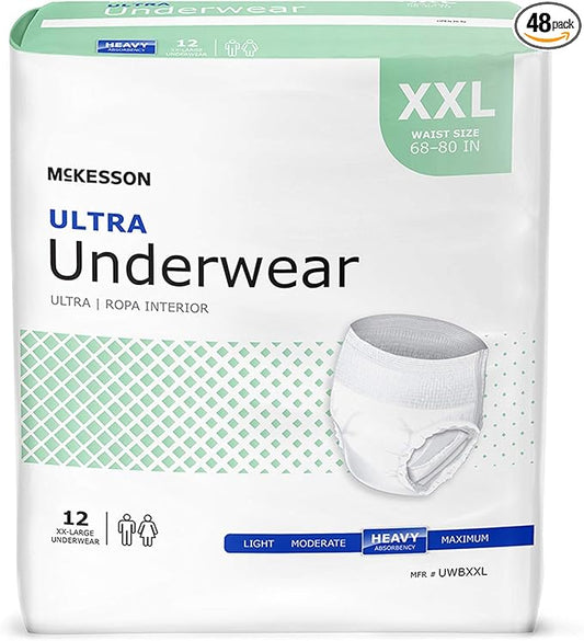 McKesson Ultra Adult Incontinence Underwear, [48 Count], Heavy Absorbency, XXL, 68-80 in. Unisex Bladder Leak Protection, Pull-On Style with Tear-Away Sides, Postpartum and Incontinence Support