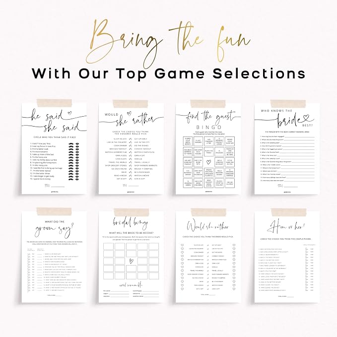 GardenCity Bridal Shower Games, He Said She Said Bridal Shower Game for 50 Guests, Minimalist