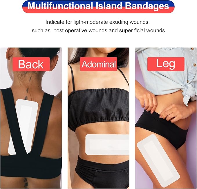 Niceful 25Pcs Island Dressing Bordered Gauze 4"x10", Water-Resistant Large Adhesive Bandages, Absorbent Wound Dressing Pads Bandages Large Wound Care