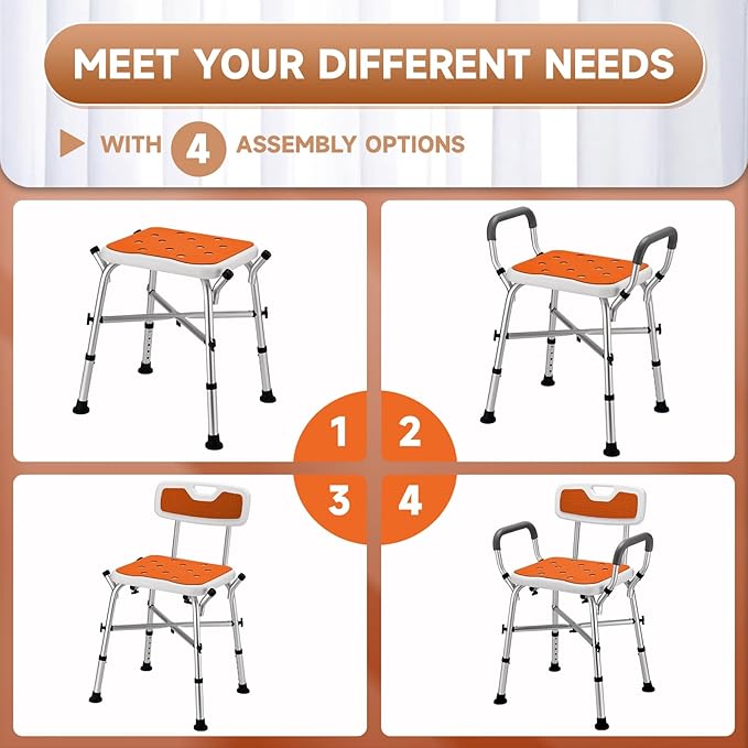 Shower Chair for Inside Shower, FSA/HSA Eligible 600 lbs Heavy Duty Shower Chair for Elderly and Disabled, Height Adjustable Shower Chair with Arms and Back, Bath Chairs for Seniors, Adults, Handicap