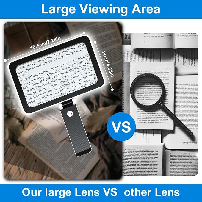 3X Magnifying Glass for Reading Handheld, Large Full Page Magnifier with Light, Lightweight Rectangular Book Magnifying Sheet for Reading Small Prints for Senior, Low Vision