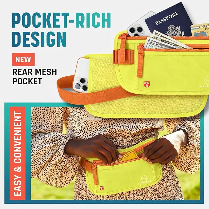 Alpha Keeper Money Belt for Travel Hidden Under Clothes – RFID Blocking Passport Holder & Slim Waist Wallet Pouch for Women & Men, Anti-Theft Travel Accessories