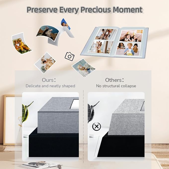 popotop Photo Album 4x6-200 Photos Photo Books with 200 Horizontal Pockets,Linen Cover Albums for Family Wedding Anniversary Baby Vacation Pictures