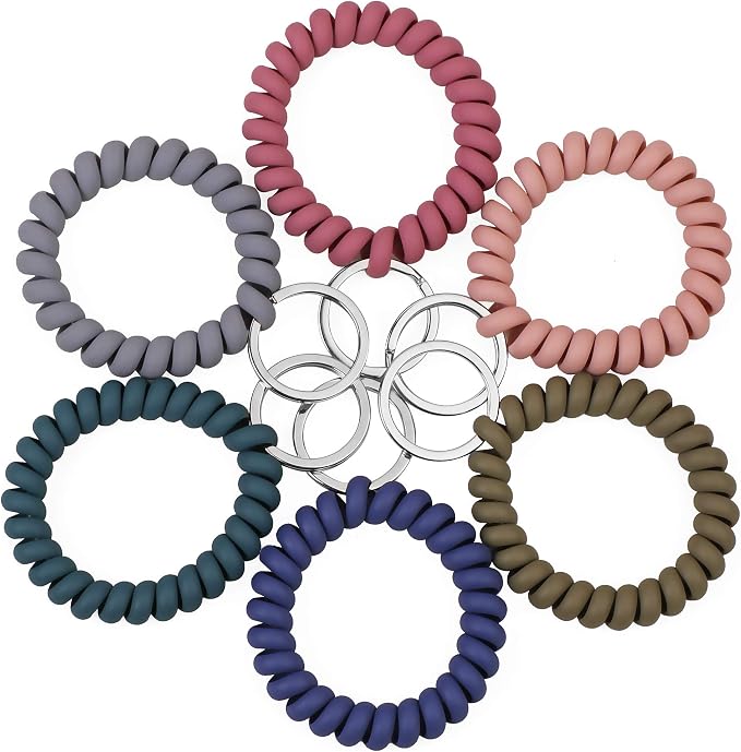 LGEGE 6PCS Stretchable Wristband Wristlet Keychain Wrist Key Chain Wristlet,Spring Flexible Spiral Wrist Coil Wrist Key Holder Key Ring for Sauna Gym Pool ID Badge and Outdoor Sports